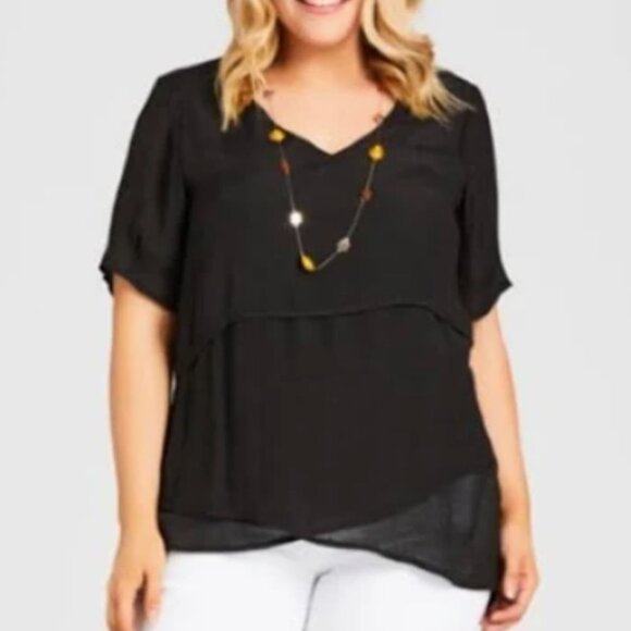 Avenue Short Sleeve V Neck Mylah Layer Tunic Blouse - Black - size 18 - Picture 8 of 8